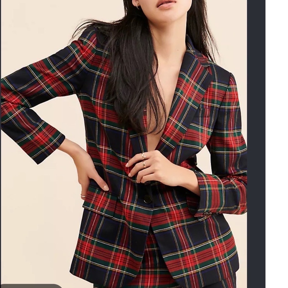 Lauren Ralph Lauren Plaid Blazer Red Green Tartan Crest Button Jacket 6 rare LRL